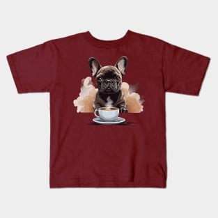 French Bulldog Drinking Coffee Kids T-Shirt